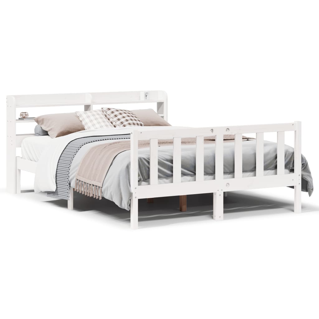 Bed Frame without Mattress White 135x190 cm Double Solid Wood Pine